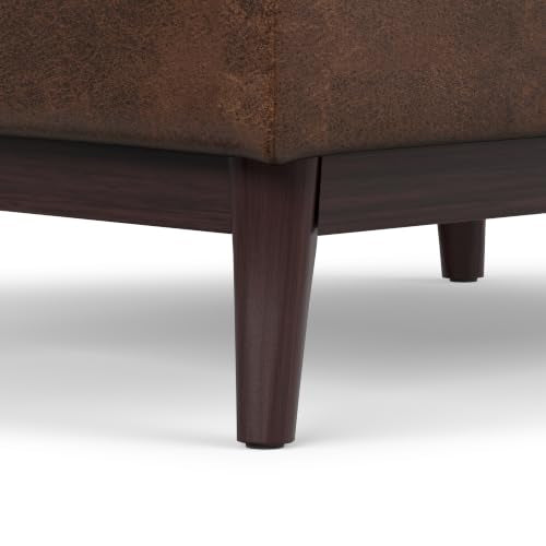 SIMPLIHOME Owen 34" Wide Vegan Leather Tray Top Ottoman in Chestnut Brown - color: Distressed Chestnut Brown