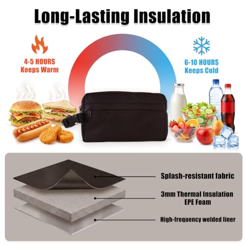Leakproof Freezable Snack Bag Reusable Cooler Insulated Lunch Box - color: Black