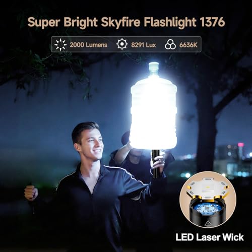 SKYFIRE 2000LM Rechargeable Flashlight with Ignition Lens,Matte Green