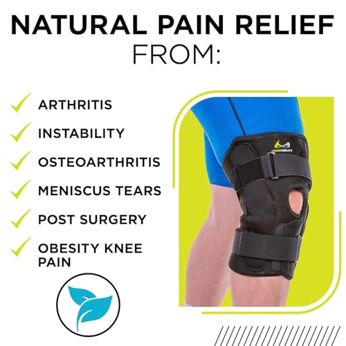 BraceAbility Obesity Hinged Knee Pain Brace - Overweight Men and Women's Wraparound Plus-Size Support for Osteoarthritis, Joint Pain, Ligament Weakness, Medial and Lateral Kneecap Instability (XL) - size: X-Large