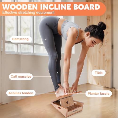 Professional Slant Board for Calf Stretching, Adjustable Wooden Calf Stretcher Incline Board, Calf Stretch Board for Squats Leg Knees Heel Ankle Stretching