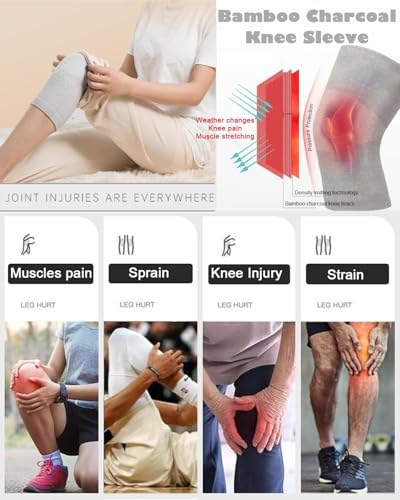 Knee Compression Sleeve Bamboo Elastic Knee Brace Arthritis Pain Relief(M) - size: Medium