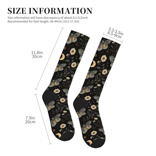 Cute Compression Socks Knee High Support Stockings Women Men - color: Moth Flower Moon