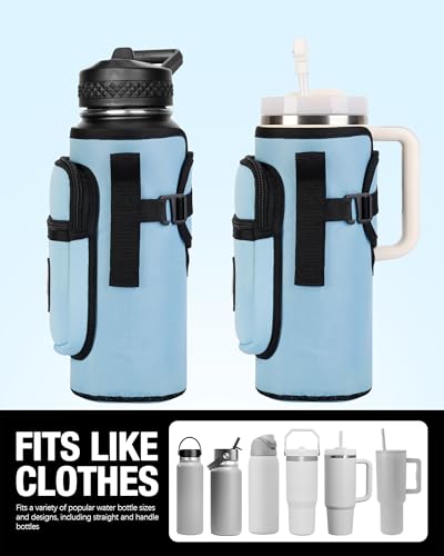 Sports rabbit Universal Water Bottle Holder with Strap & Phone Pocket - color: Blue, size: 40OZ
