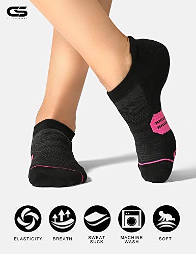 CS CELERSPORT 6 Pack Women's Ankle Running Socks Cushioned Low Cut Tab Athletic Socks - color: Black Mixed, size: Small
