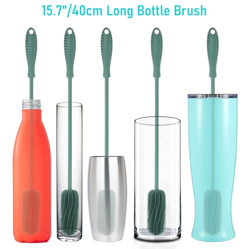 Silicone Bottle Brush, 15.7" Water Bottle Cleaner Brush, Green - color: Long Green