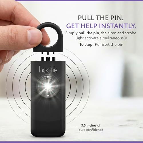 HOOTIE Personal Safety Alarm for Women, Men and Kids — 130dB Personal Alarm Keychain, Pull Pin Safety Alarm Keychain with Strobe Light, Self-Defense Alarm for Campus, Travel and Running — Black - color: Black