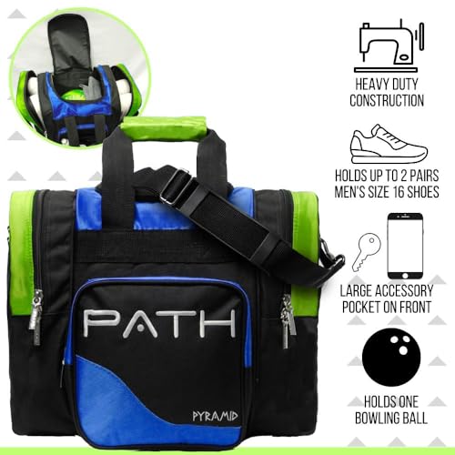 Pyramid Path Pro Deluxe Single Bowling Ball Tote - Holds One Ball, One Pair Shoes Up to Mens 15 - color: Lime Green/Royal Blue