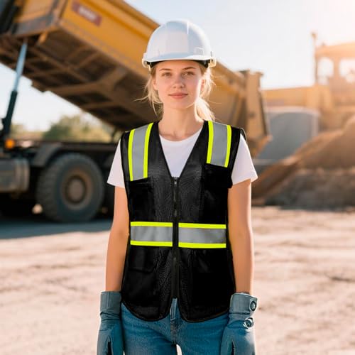 Safety Vest for Women 9 pockets Womens Safety Vest, Black S - color: Black, size: Small