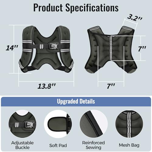 Zeerun Weighted Vest, 6/8/10/12/15/18/20/24/30LB for Men Women - color: Gray, size: 8 Lb