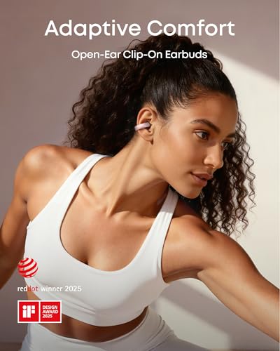 Soundcore AeroClip by Anker Open Ear Earbuds, Clip On Earbuds, Open Ring - color: Rosy Brown