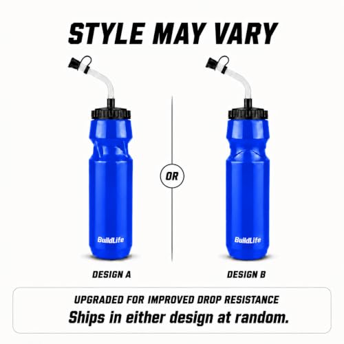 Hockey Water Bottle with Long Straw-32 OZ Squeeze Water Bottle for Football - color: Blue