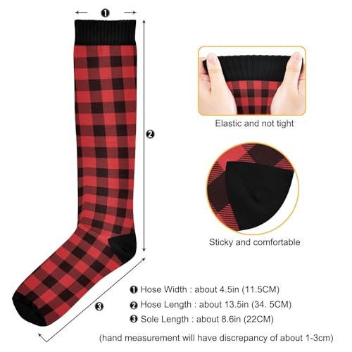 JUNZAN Buffalo Plaid Red Black Knee High Socks Compression Socks for Women Men Kid for Running Sports Nurse - color: Buffalo Plaid Red Black