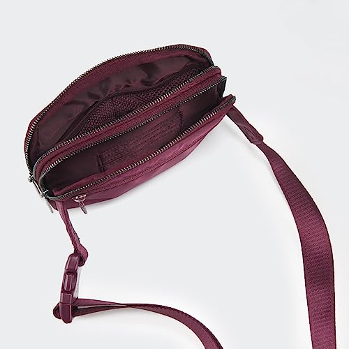 Pander Nylon Fanny Pack Belt Bag for Women with 5 Zipper Pockets - color: Red Merlot