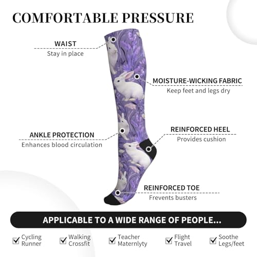 Cute Compression Socks Knee High Support Stockings Women Men - color: Rabbit Purple1