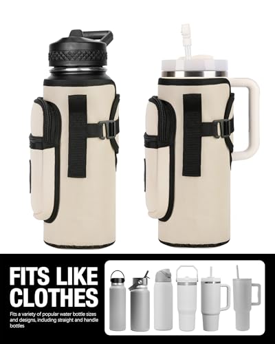 Sports rabbit Universal Water Bottle Holder with Strap & Phone Pocket - color: Cream, size: 40OZ