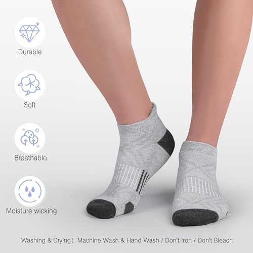 Felicigeely Athletic Running Ankle Socks Cushioned Low Cut Men Women 6 Pack - color: Grey+dark Grey Stripe, size: 9-12