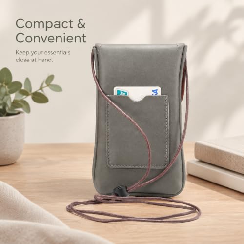 Cell Phone Neck Pouch, PU Leather Carrying Bag with Credit Card Holder Adjustable Strap, Small Travel Purse for iPhone 11 XR XS Max SE 8 7 6 Plus, Galaxy S10 S7 Edge A10 J7, Moto G6 (Gray) - color: 01 Gray