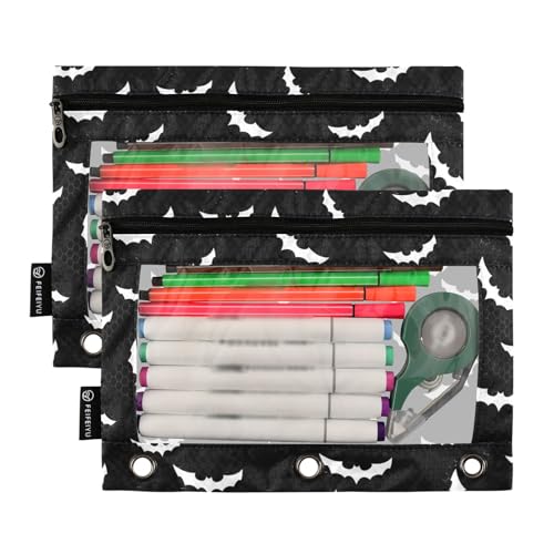 Bats Halloween Goth Pencil Pouches for 3 Ring Binder 2 Pack - color: Bats Halloween Goth