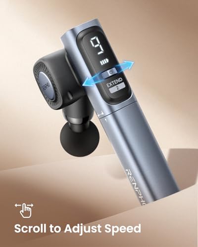RENPHO Foldable 2-in-1 Massage Gun with Extendable Handle, 0-90° Angle - color: Blue