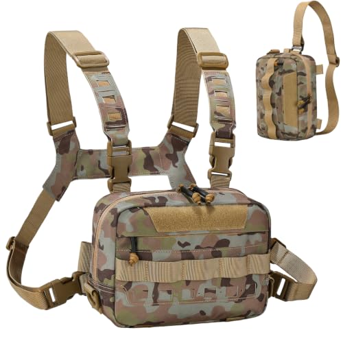 Outdoor Chest Bag for Men, Water-Resistant Fishing Chest Pack, Tactical Vest for Running, Cycling, Hiking - color: Khaki Camo