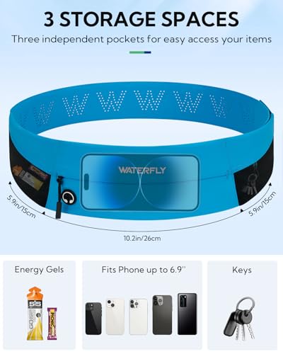 WATERFLY Running Belt Fanny Pack: Slim Lightweight Waist Bag for Runners - color: Blue