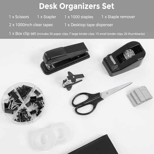 SKYDUE Black Office Supplies Set, Stapler and Tape Dispenser Set,10PCS - color: Black