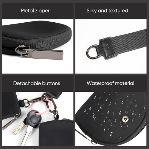 VUTUXA KeyChain Wallet Wristlet For Women Mini Zip Dual Pouch Coin Purse - color: black+black