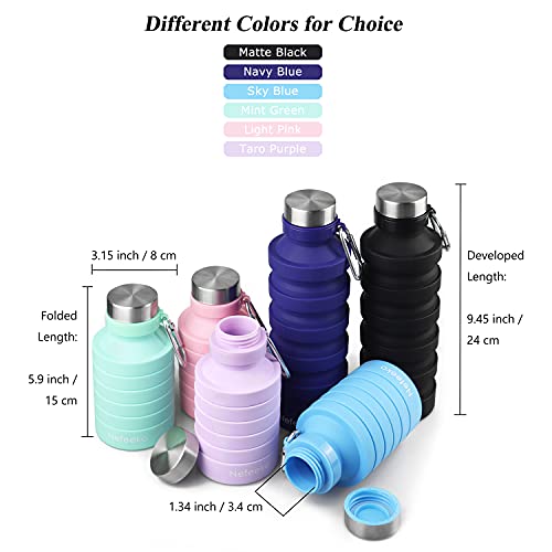 Nefeeko Collapsible Foldable Water Bottle, 27oz Reuseable BPA Free Silicone Portable Leak Proof Sports Water Bottle with Carabiner for Travel Gym Camping Hiking - color: Mint Green-27oz