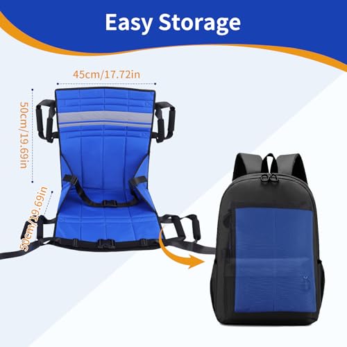 Patient Lift Transfer Pad with Reflective Strips, Transfer Sling for Elderly & Disabled, Stair Assist Evacuation Aid, Wheelchair to Bed Car Transfer Device, 8 Handles, 260 lbs - color: Blue Reflective