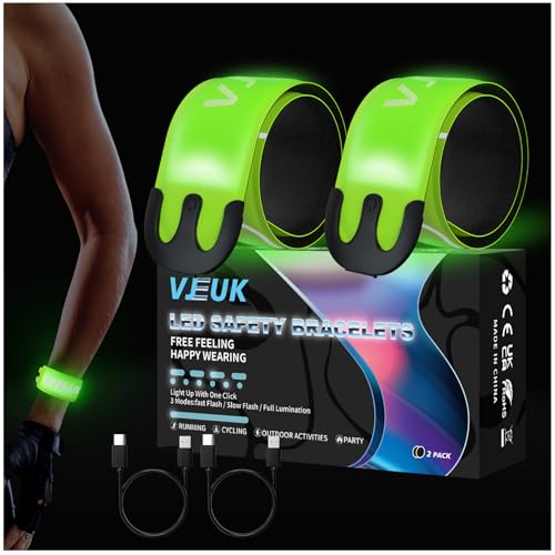 2 Pack LED Armband Running Lights with Reflective Gear, Rechargeable LED Wristband Lights for Night Safety, Light Up Armbands for Runners, Joggers, Walkers