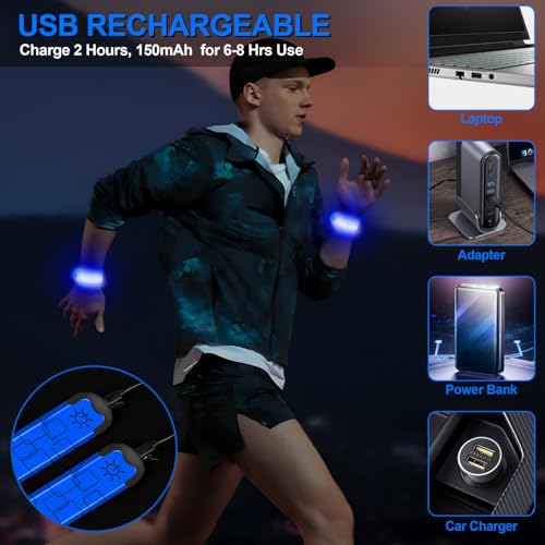LED Armband Rechargeable, 2Pcs High Visibility Running Gear for Night - color: Blue