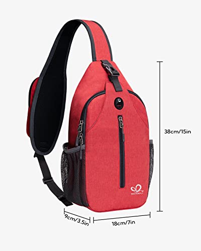 WATERFLY Crossbody Sling Backpack Sling Bag Travel Hiking Daypack - color: Red