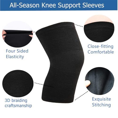 2 Pack Knee Brace, Sport Knee Pad, Knee Support Compression Sleeve, Running Knee Protector for Knee Pain Knee Band Men Women Stabilizer Wraps (Black, Medium) - size: Medium