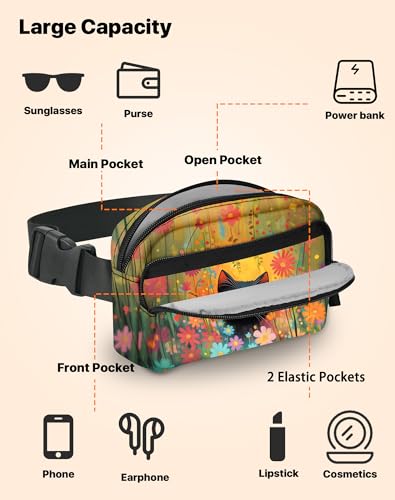 Cat Fanny Pack Fashion Belt Bag Lightweight Waist Pouch with Adjustable Strap Mini Crossbody Bags for Women Travel Sports Running - color: Orange
