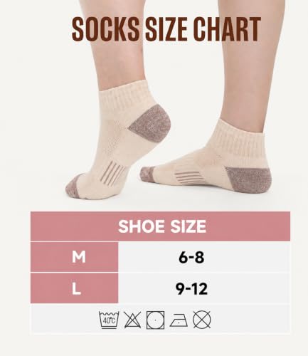 BAMBOO COOL Athletic Ankle Socks Womens Moisture-Wicking 5/6 Pairs - color: White*2,gray*1,khaki*1,black*1, size: Medium