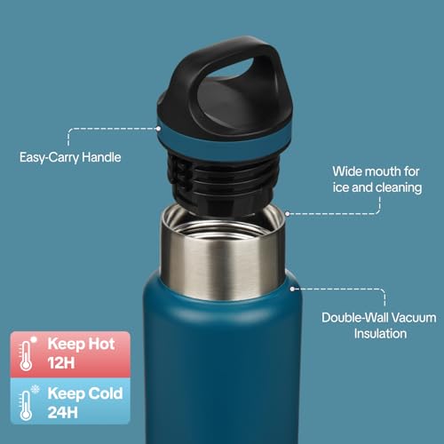 BJPKPK 18oz Insulated Water Bottle Stainless Steel Water Bottle with Handle - color: Indigo Black, size: 18 Ounces