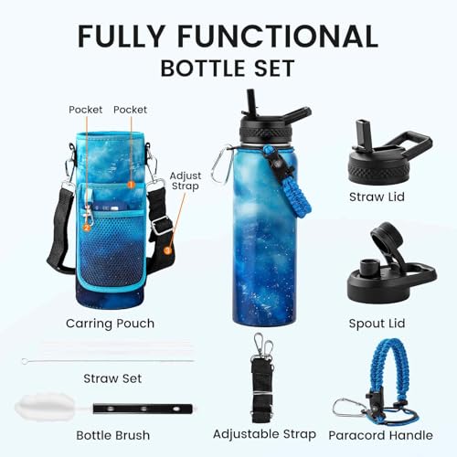 RAYMYLO Insulated Water Bottle 40 oz, Triple Wall Vacuum Stainless Steel - color: Aurora Blue, size: 40 Ounces