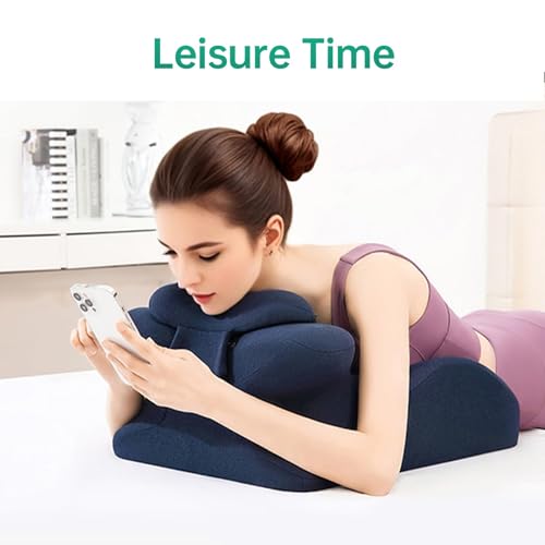 Adaptive Hip Pillow for Couples, Memory Foam Ergonomic Elevation Bed Support Pillow for Back Pain & Post Surgery Recovery, Reading Cushion with Removable Washable Cover & Anti‑Slip Base (Blue)