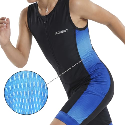 Boys Triathlon Suit Youth Racing Tri Skin Suit for Cycling Swim Run - color: Black/Blue, size: Small