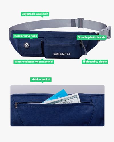 WATERFLY Small Fanny Pack for Women Men, Crossbody Travel Waist Bag - color: Dark Blue