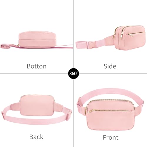 Fashion Fanny Bag-Waist Pack With Adjustable Belt Bag-Unisex Crossbody Pack For Travel Running Hiking-Pink - color: 3-Zipper Pink