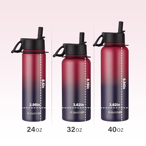 KXIAOCHEN Insulated Water Bottle with Strap, 48-Hour Cold, 2 Lids - color: Dark Rainbow, size: 24 Ounces