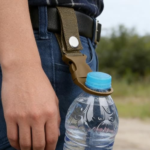 2PCS Hanging Bottle Buckle Clip Carabiner,Portable Mineral Water Bottle Ring Holder Keychain Belt Webbing Strap for Camping(Khaki) - color: Khaki