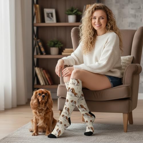 Cute Dog Compression Socks Women Men, Dog Lover Gift - color: King Charles Cavalier1