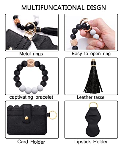 BVGA Wristlet Keychain Bracelet Wallet, Silicone Bead keyring Bangle for Women - color: A:black-white