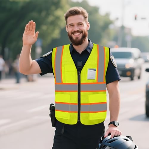 High Visibility Vest 5 Pockets Safety Vest with Zipper, Yellow S - color: Yellow, size: Small