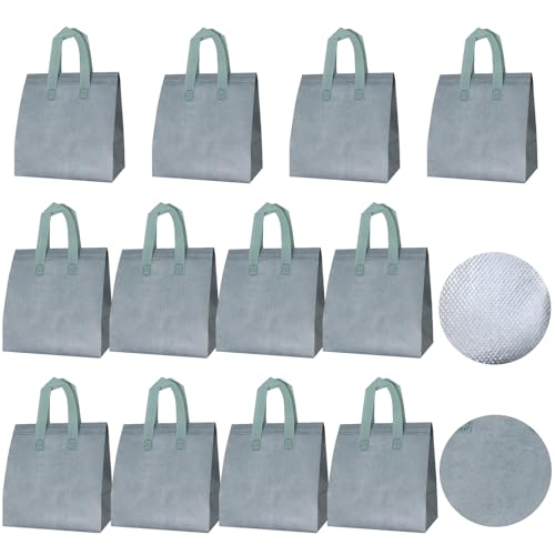 12Pcs Insulated Lunch Bags Disposable Cooler Thermal Grocery Takeout Bag for Food Delivery Party Drink Picnic Holiday, Dusty Blue - color: Dusty Blue, size: 9.45"(H) x 9.45"(L) x 5.91"(W)