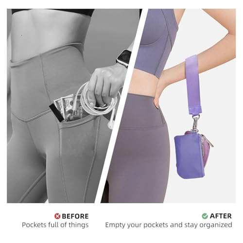 Keychain Wallet Mini Zip Around Wristlet Wallets for Women Detachable Dual Pouch Wristlet Portable Coin Purse Small Wallets - color: Violet+Purple