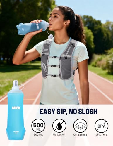 MIER Running Hydration Vest for Women Men, 500ml Soft Flask & Phone Holder - color: Dark Gray, size: Medium-Large